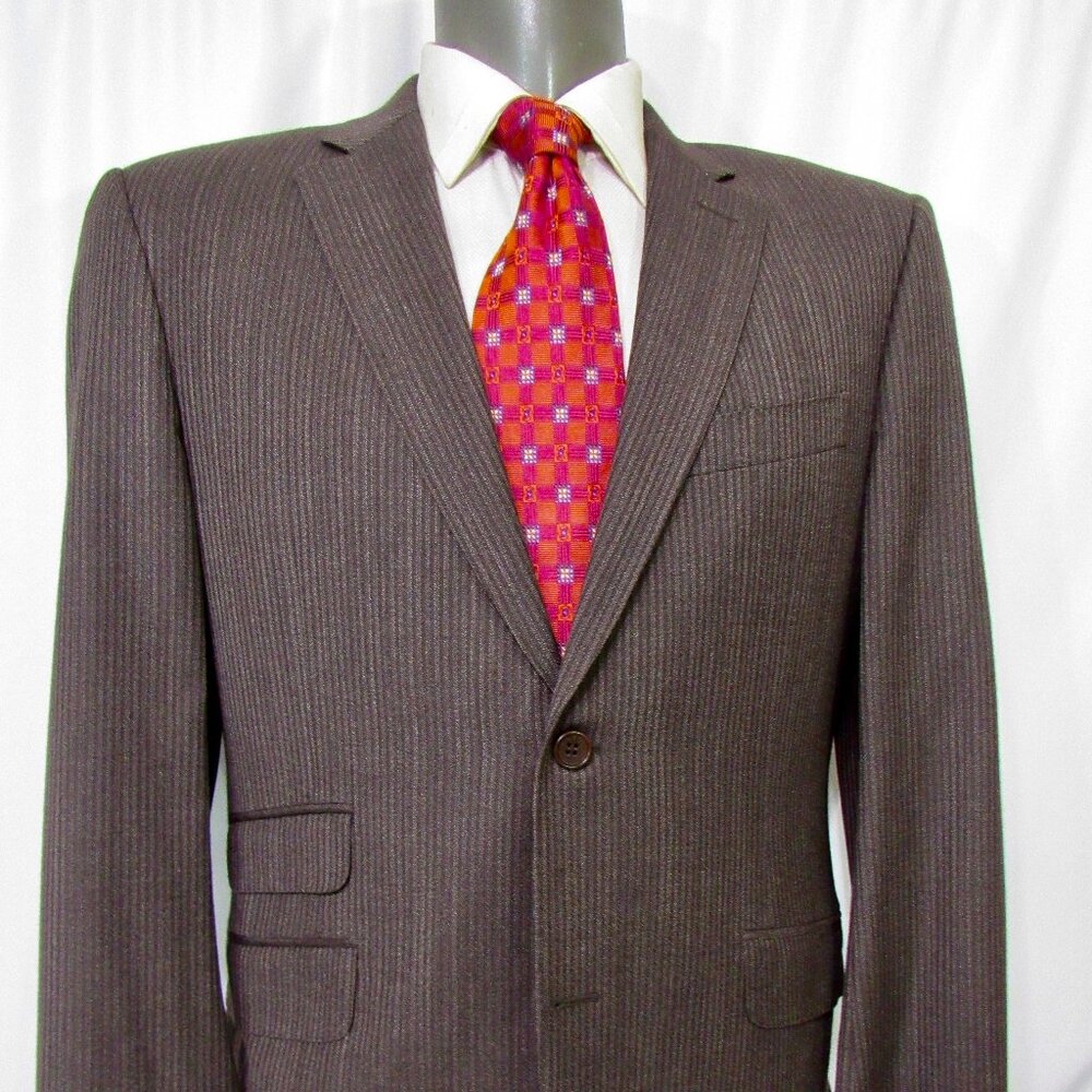 Canali Natural Comfort Brown Strip 42R Wool 2 Button Stack Pocket Sport Coat